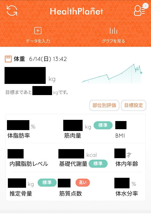 HealthPlanetのスマホ画面