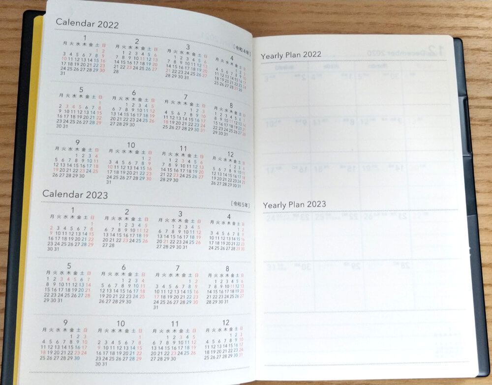 NOLTY U Weeklyの手帳の中身。Yearly Planの画像。