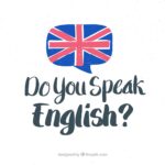 イギリスの国旗とDo you speak Englishと書かれたイラスト。