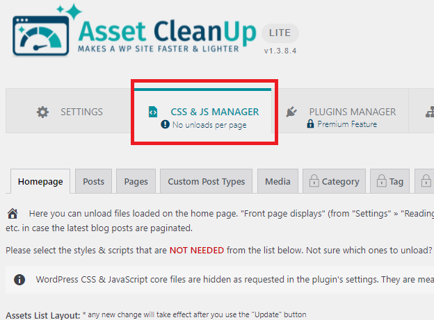 Asset CleanUPの設定画面。