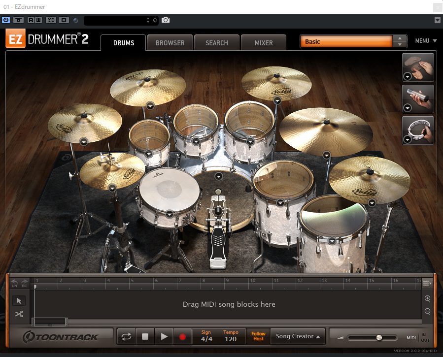 EZ Drummer2の起動画面。
